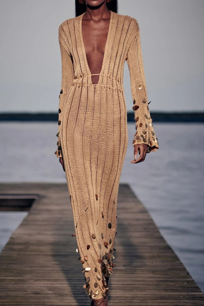 MelbourneMode™ | Gold Knit Maxi Dress