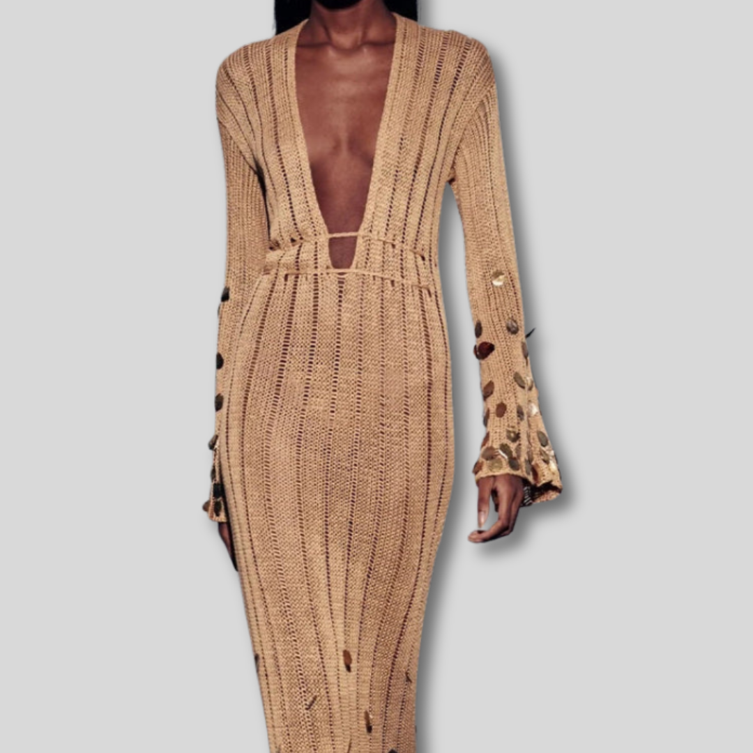 MelbourneMode™ | Gold Knit Maxi Dress